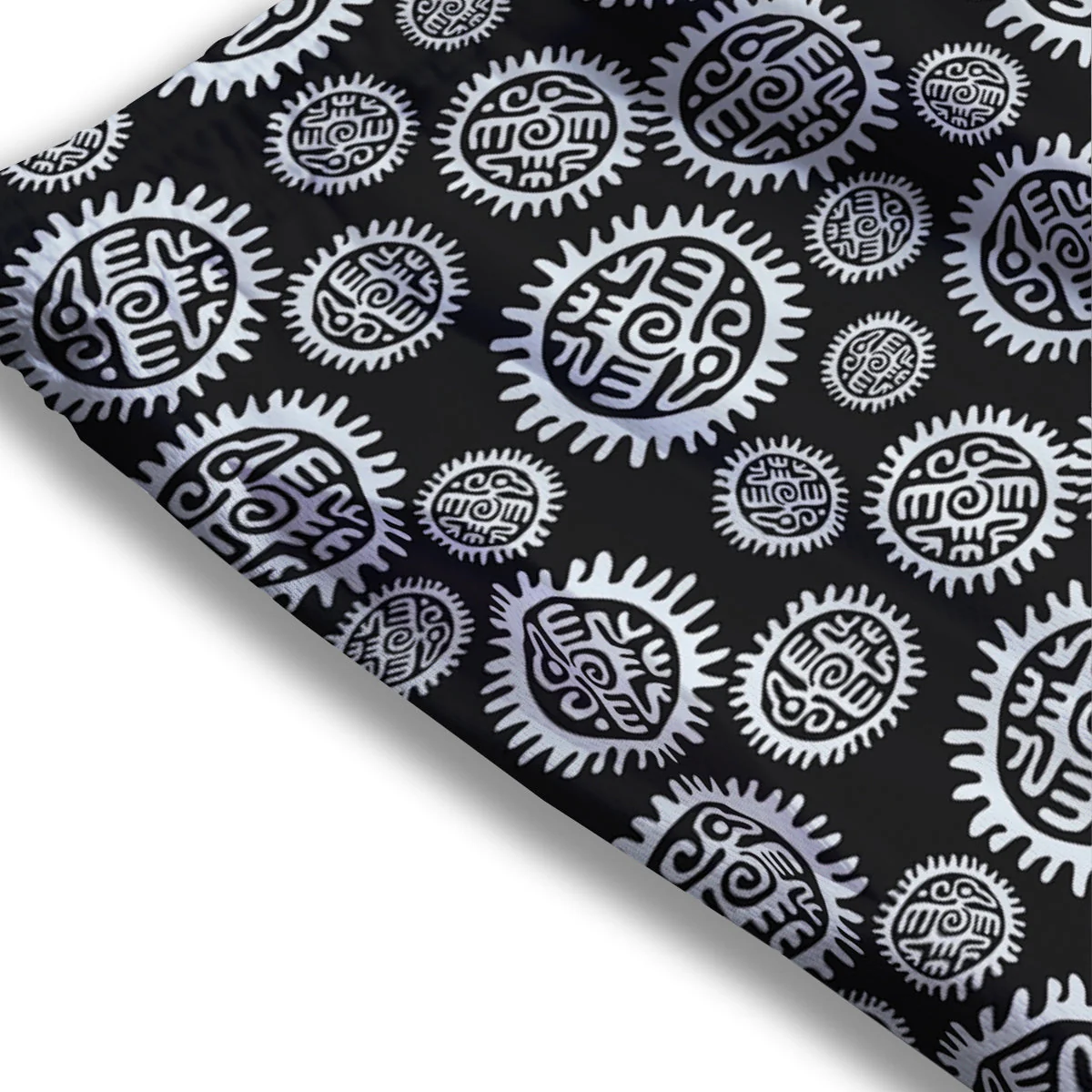Black And White Aztec Mayan Eagle Print Pattern Mesh Shorts - Image 3