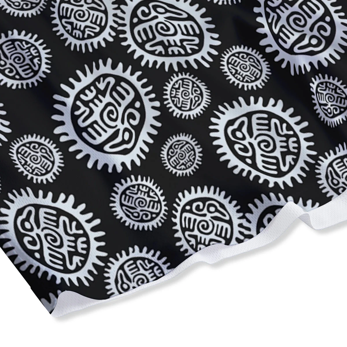 Black And White Aztec Mayan Eagle Print Pattern Mesh Shorts - Image 4