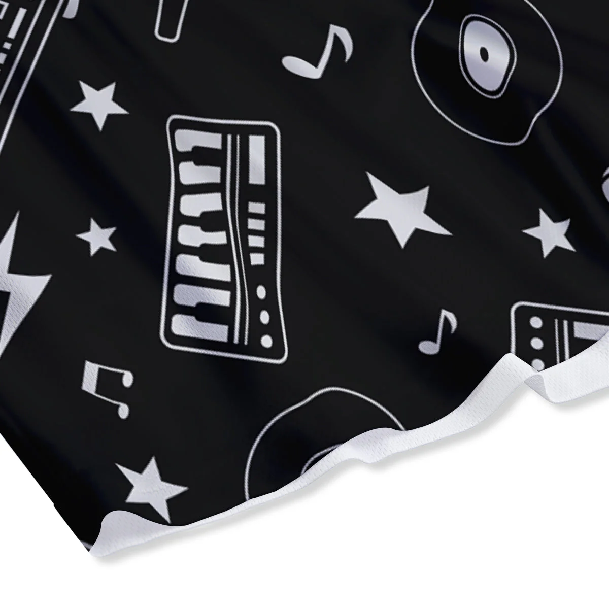 Black And White Boombox Print Pattern Mesh Shorts - Image 4