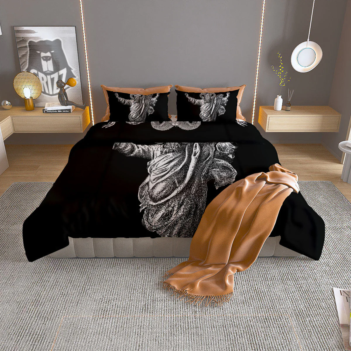 Black And White Demon Goat Print Duvet Cover Bedding Set