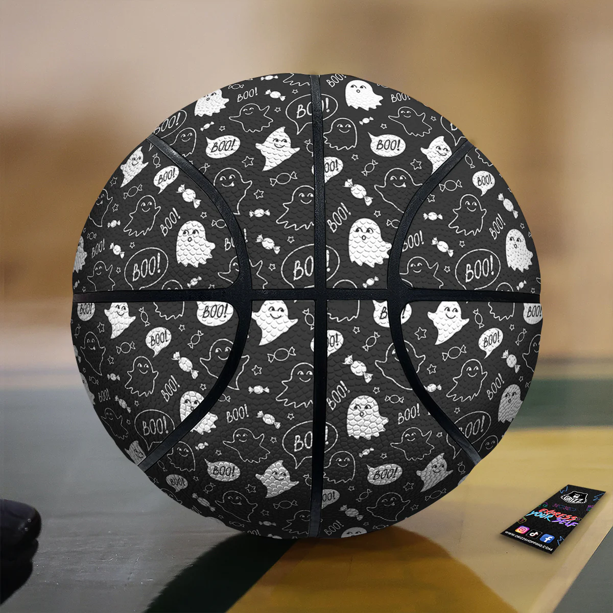 Black And White Ghost Boo Print Pattern Basketball