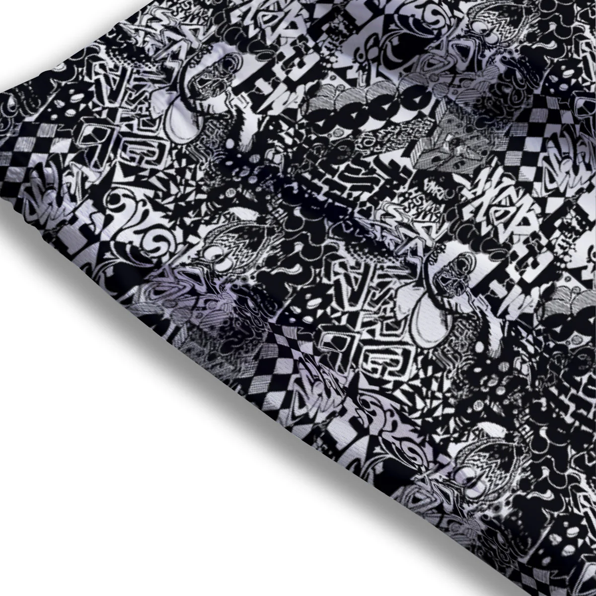 Black and White Graffity Street Art Print Pattern Mesh Shorts - Image 3