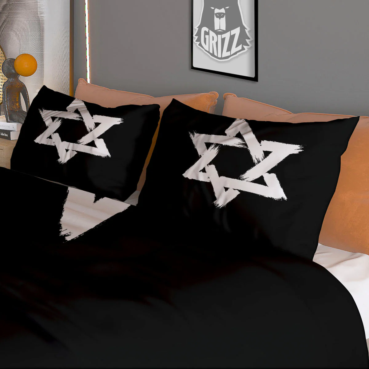 Black And White Star of David Print Duvet Cover Bedding Set - Image 3