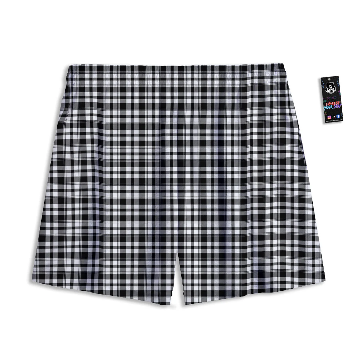Black And White Tartan Print Pattern Mesh Shorts - Image 2