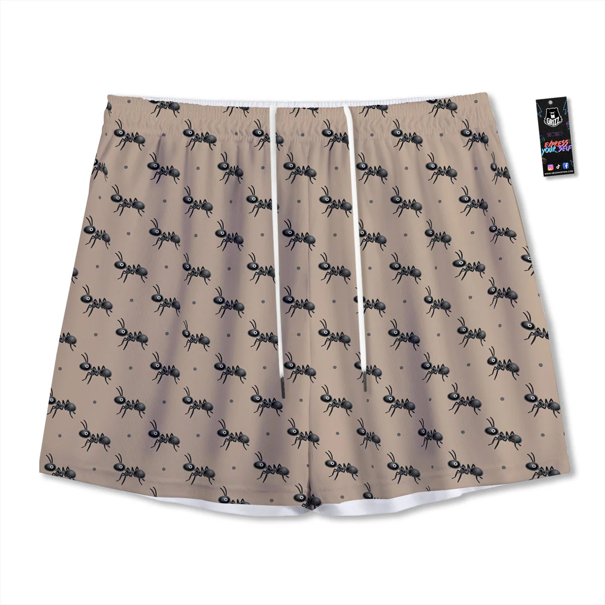 Black Ant Print Pattern Mesh Shorts