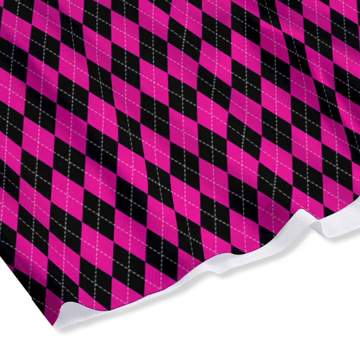 Black Argyle And Deep Pink Print Pattern Mesh Shorts - Image 4