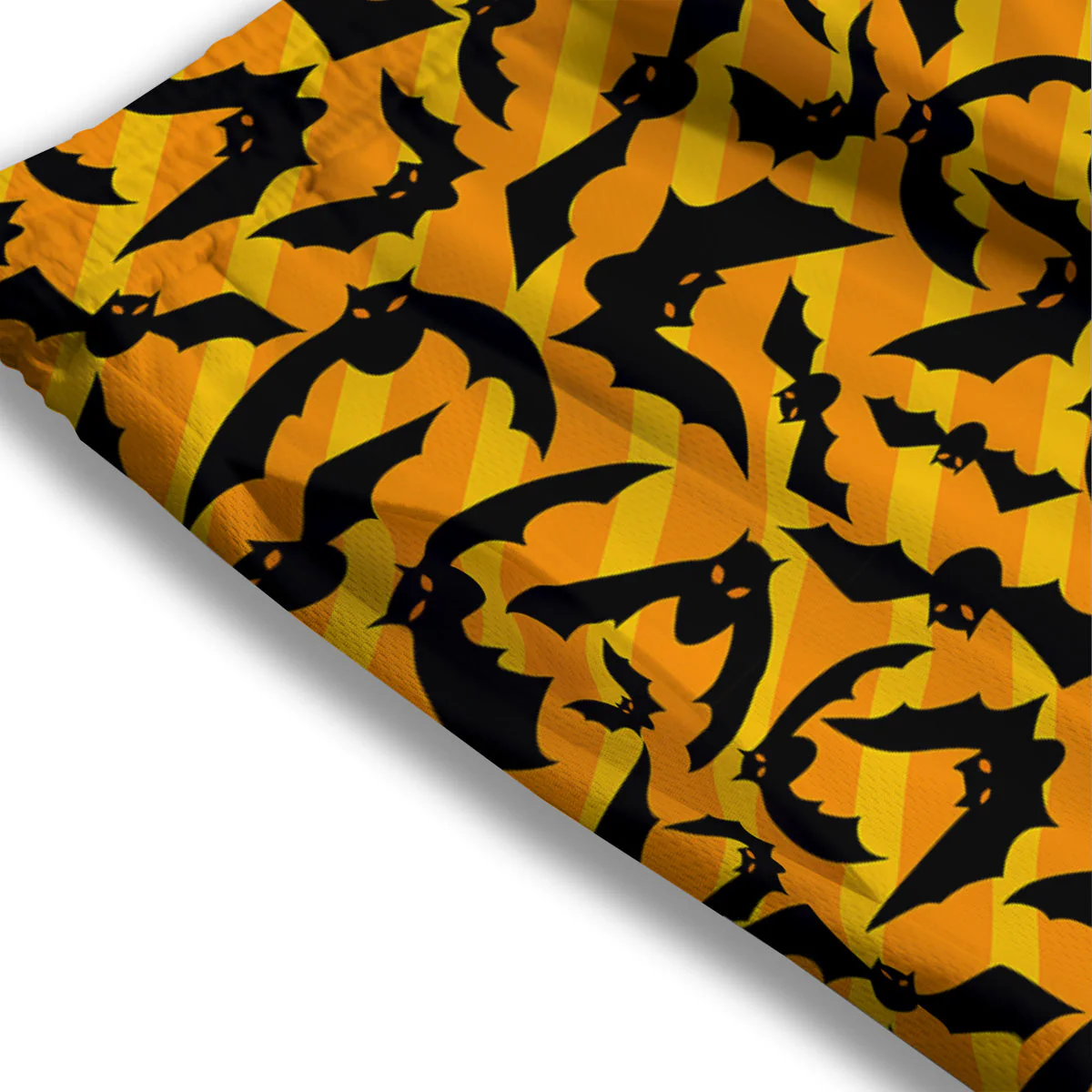 Black Bat And Orange Striped Print Pattern Mesh Shorts - Image 3