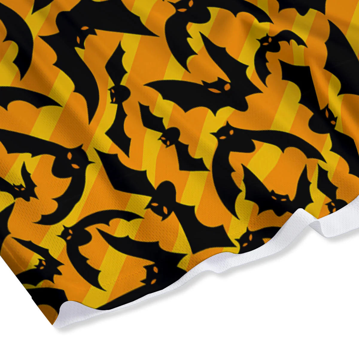 Black Bat And Orange Striped Print Pattern Mesh Shorts - Image 4