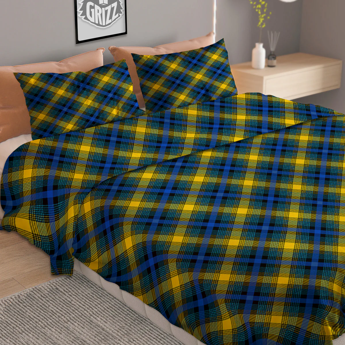 Black Blue And Yellow Argyle Print Duvet Cover Bedding Set - Image 2