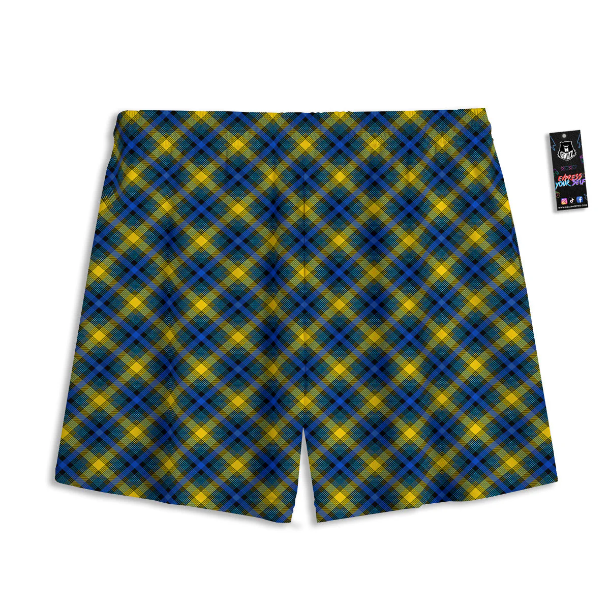 Black Blue And Yellow Argyle Print Mesh Shorts - Image 2