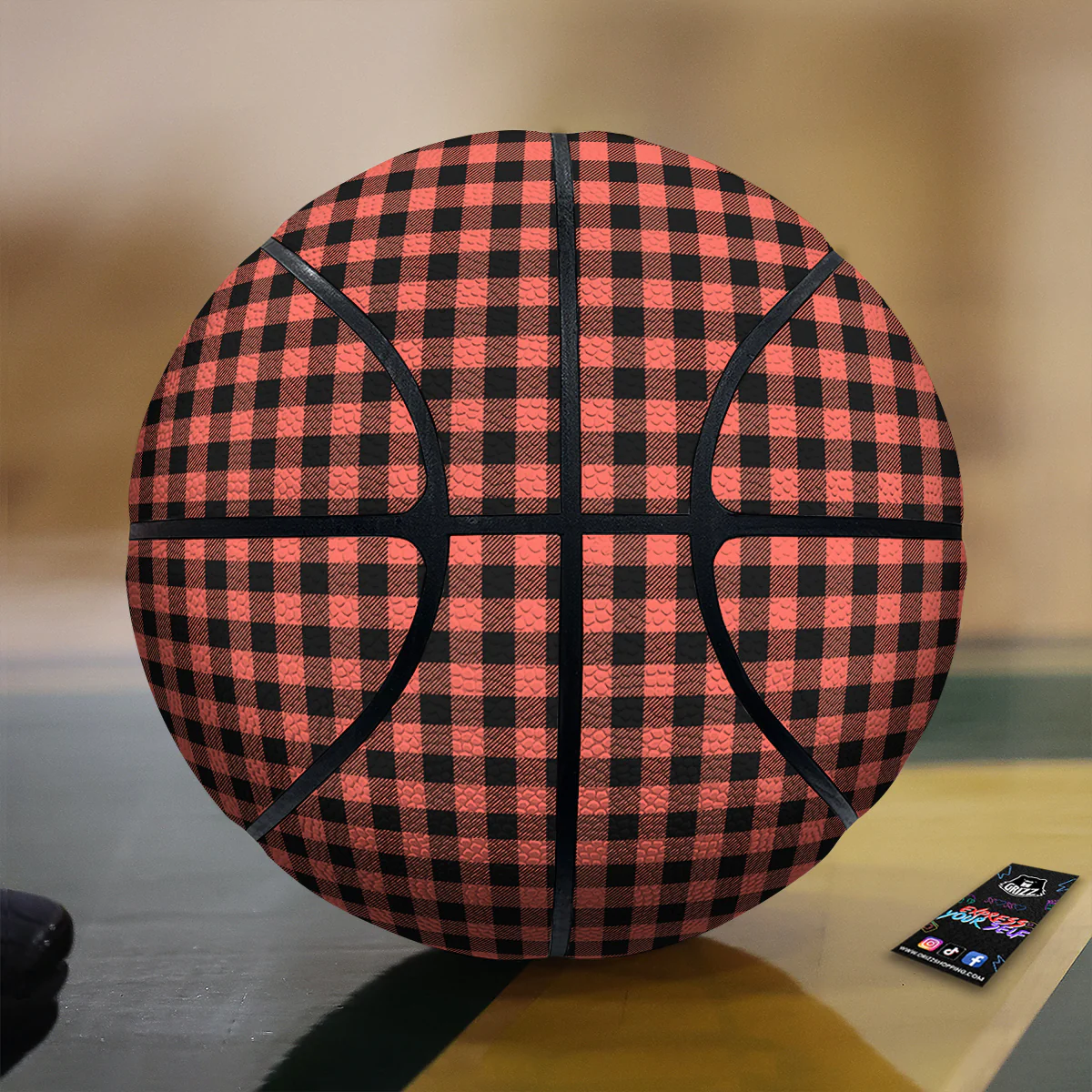 Black Buffalo Check And Coral Pink Print Basketball