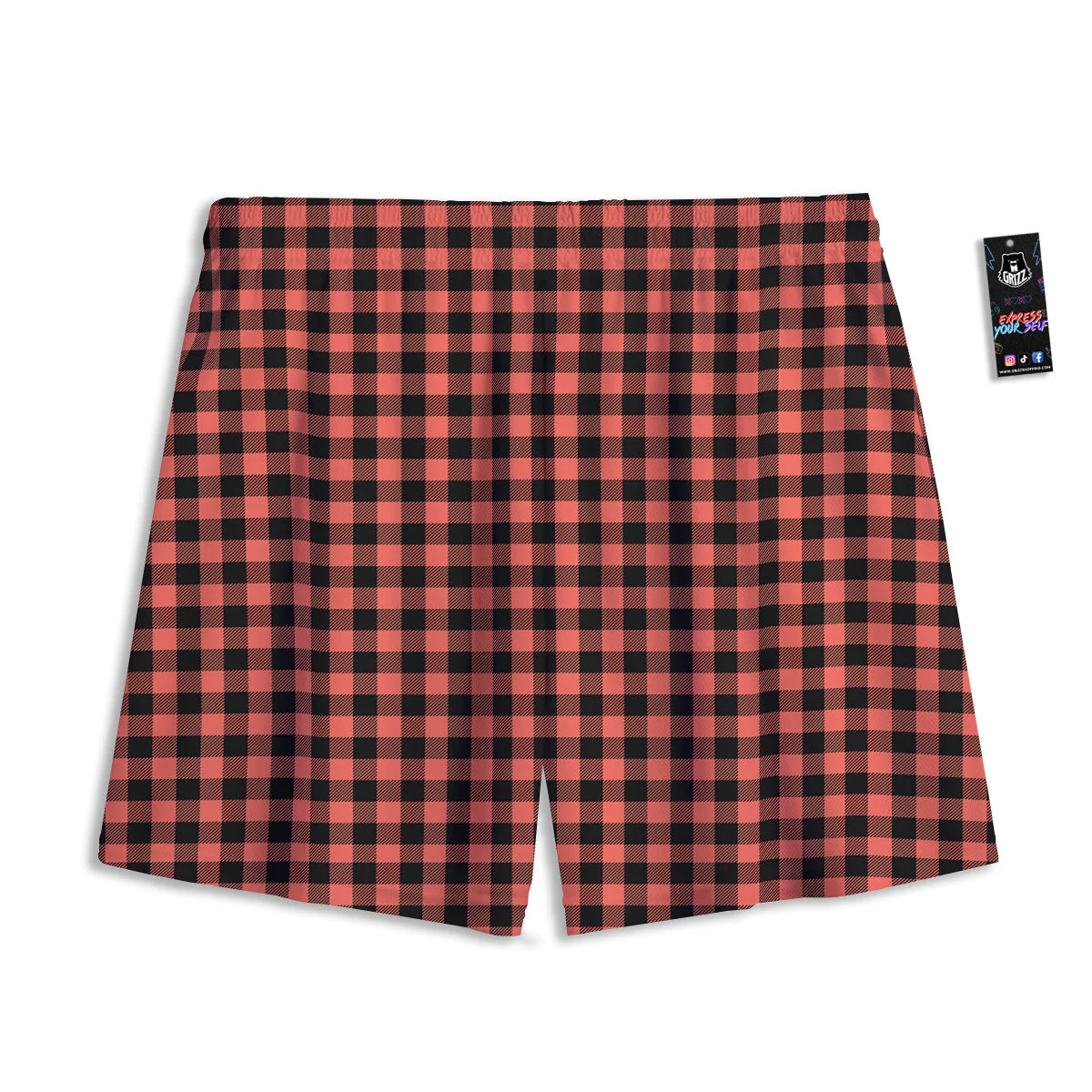 Black Buffalo Check And Coral Pink Print Mesh Shorts - Image 2