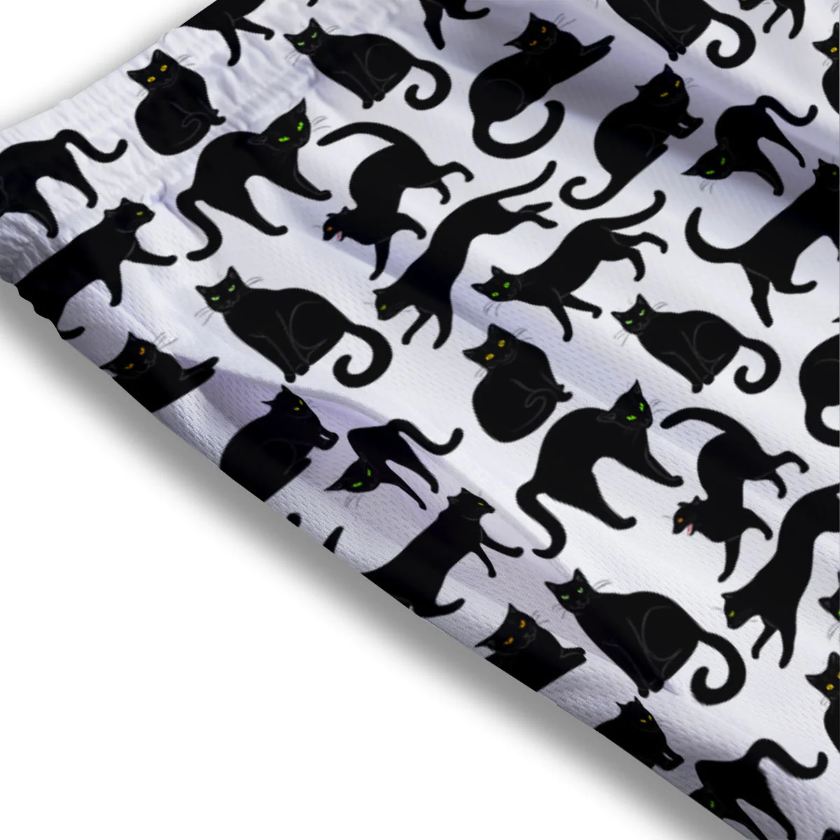 Black Cat And White Print Pattern Mesh Shorts - Image 3