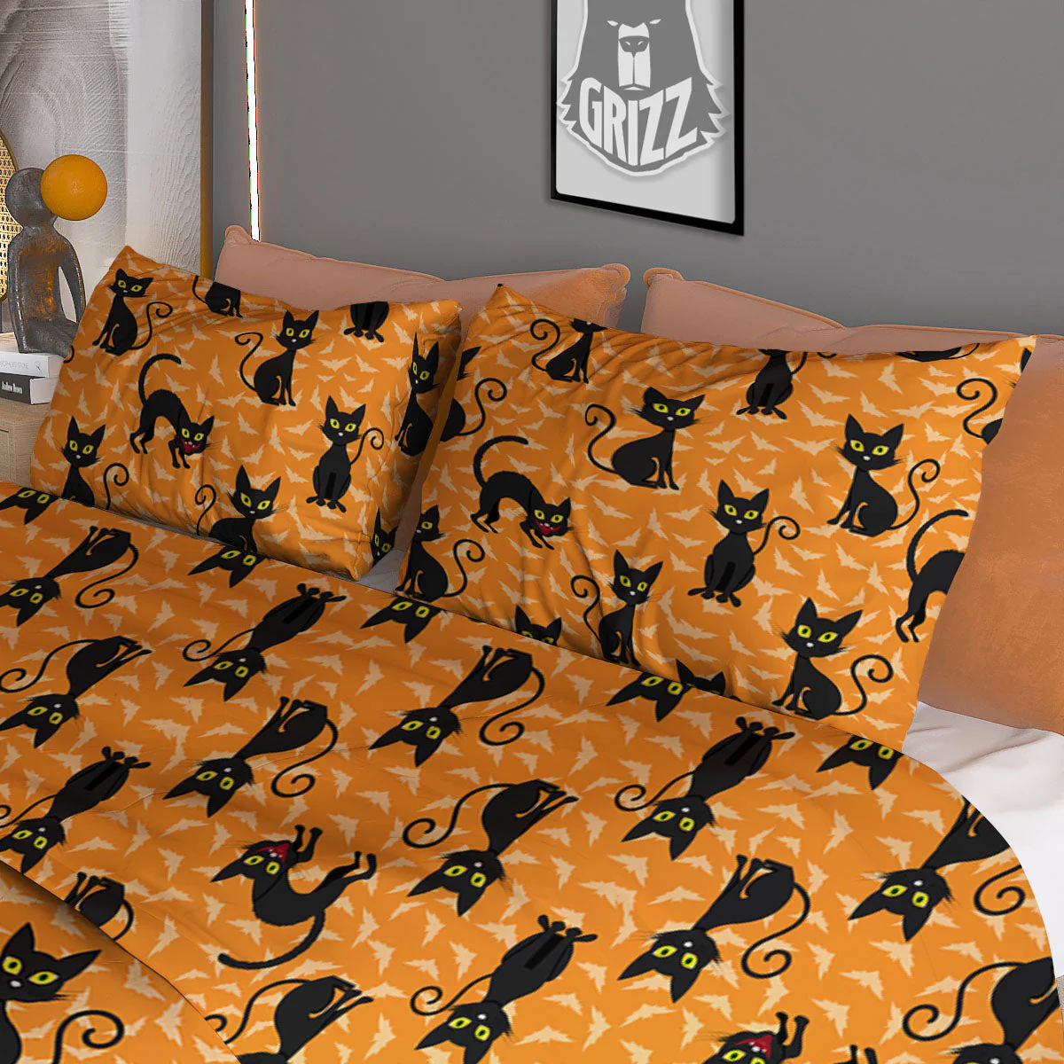 Black Cat Halloween Print Pattern Duvet Cover Bedding Set - Image 3