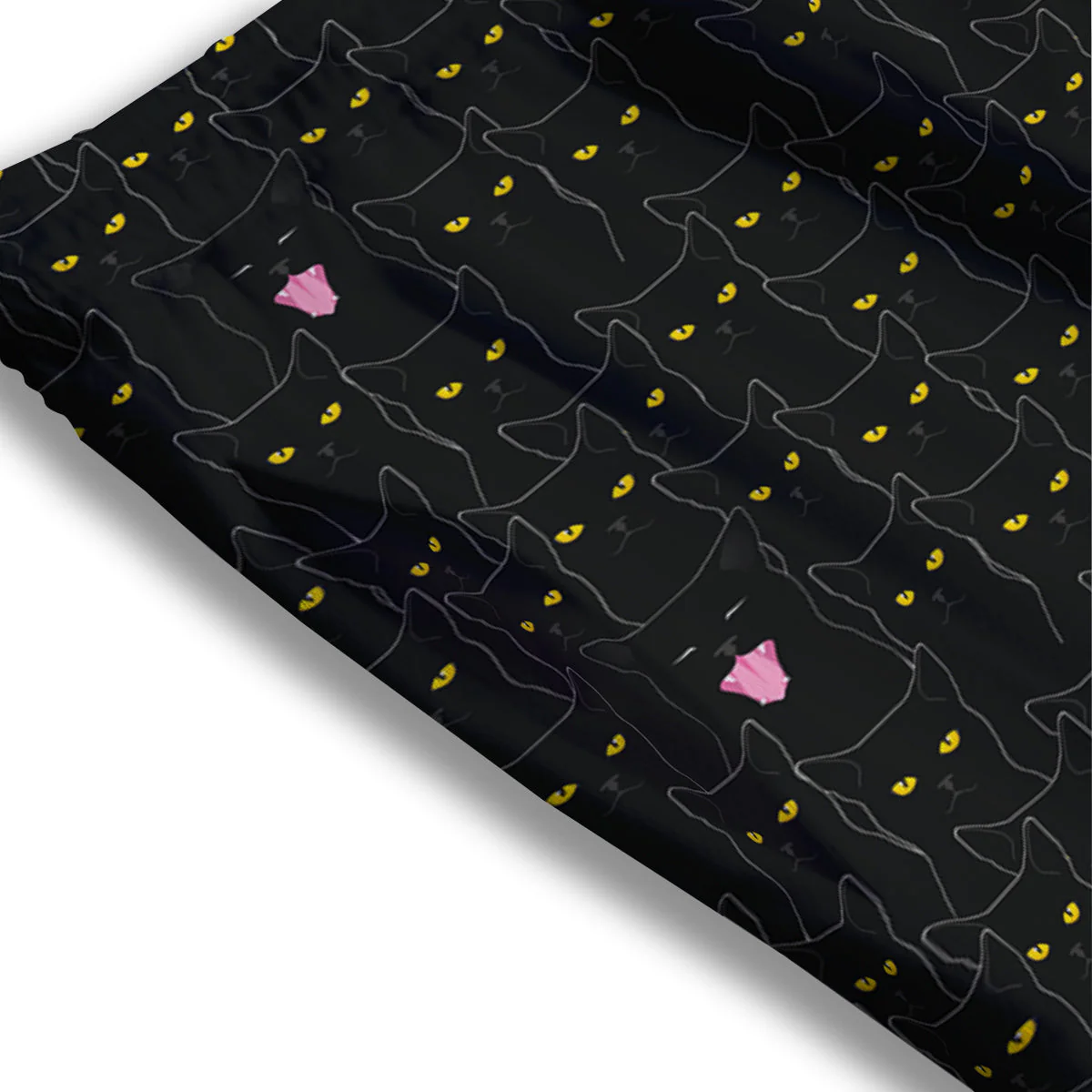Black Cats Eyes Yellow Print Pattern Mesh Shorts - Image 3