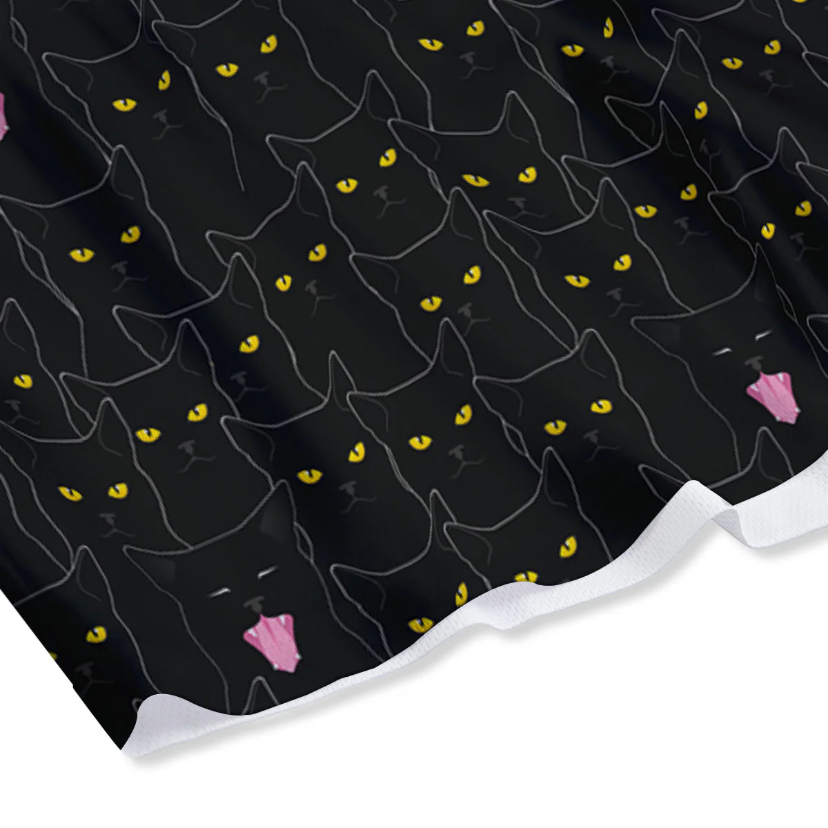 Black Cats Eyes Yellow Print Pattern Mesh Shorts - Image 4