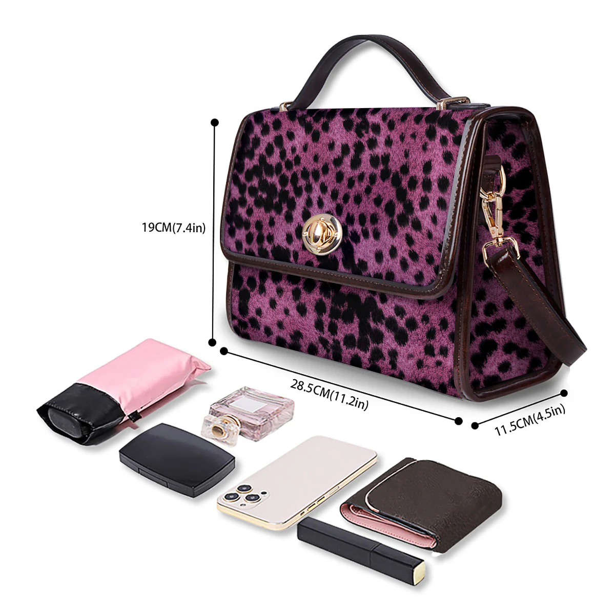 Black Cheetah And Hot Purple Print Women's Satchel Bag - Image 4