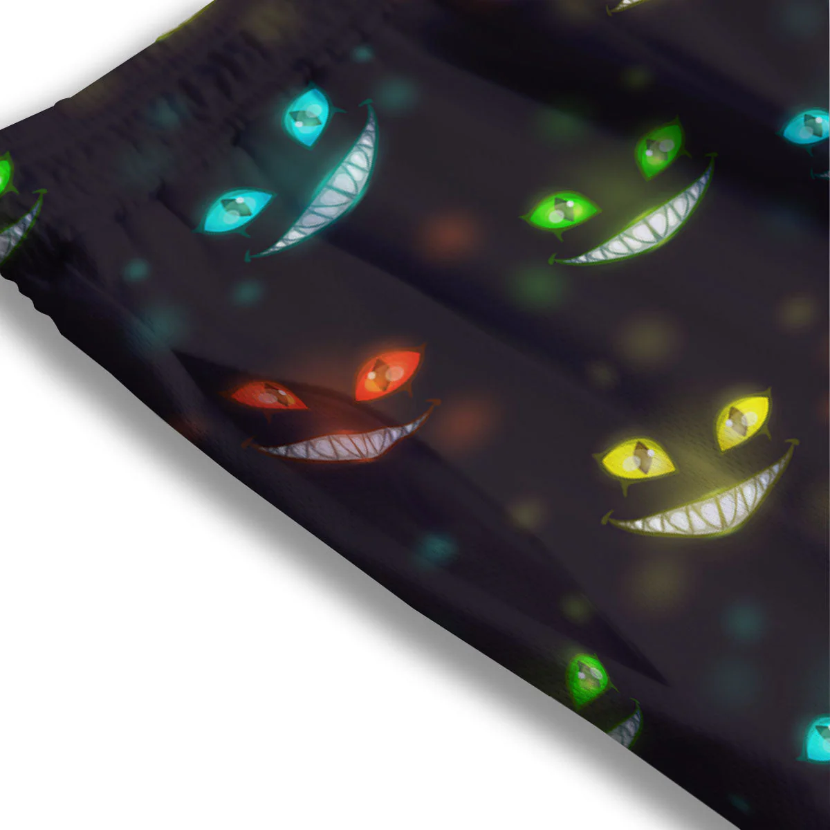 Black Cheshire Cat Print Pattern Mesh Shorts - Image 3