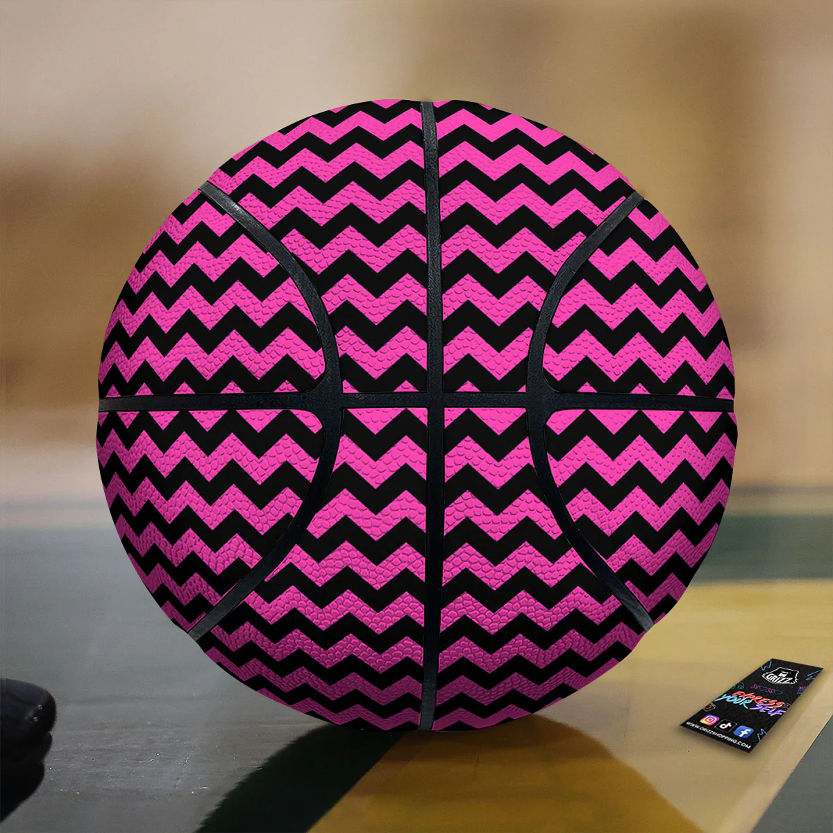 Black Chevron And Hot Pink Print Pattern Basketball