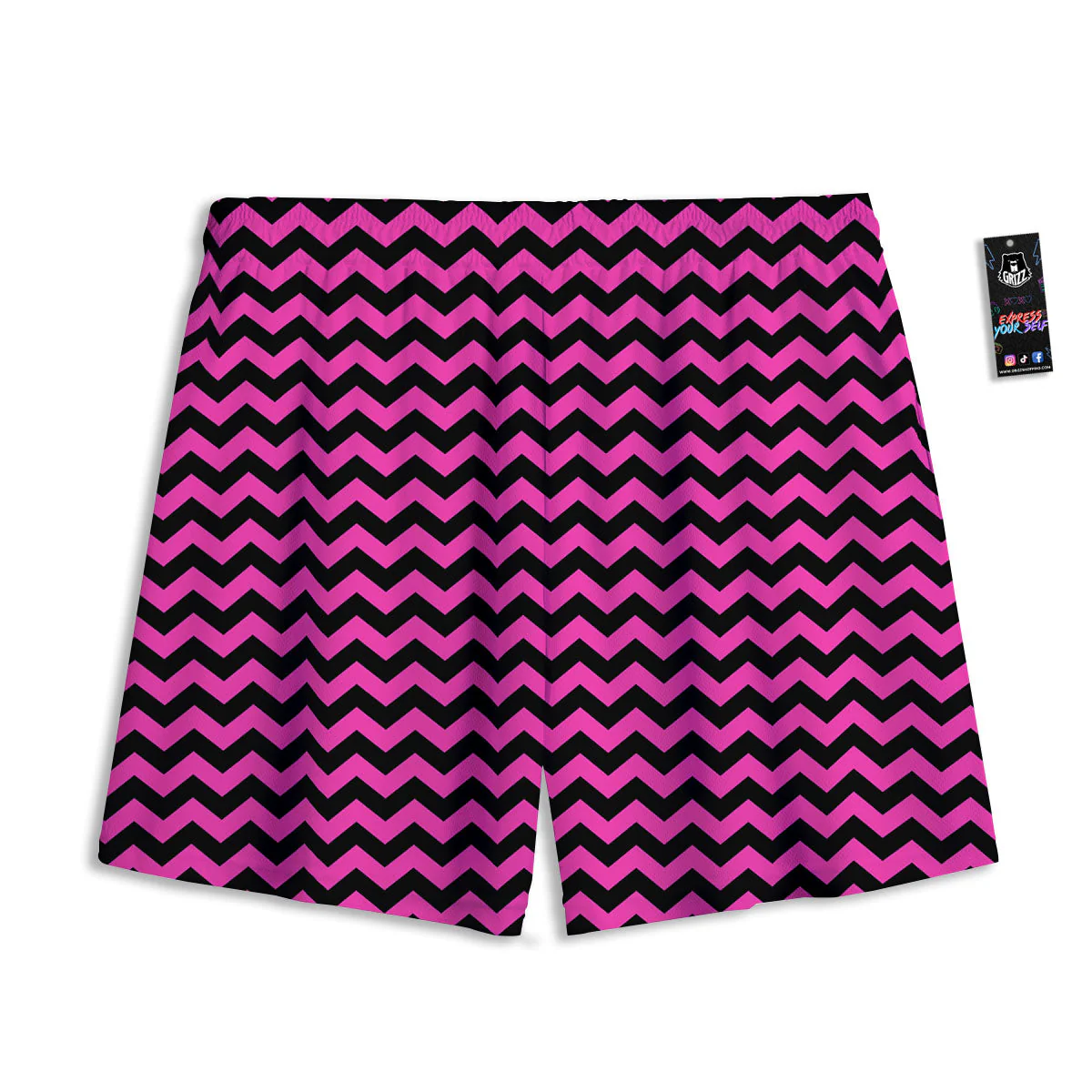 Black Chevron And Hot Pink Print Pattern Mesh Shorts - Image 2
