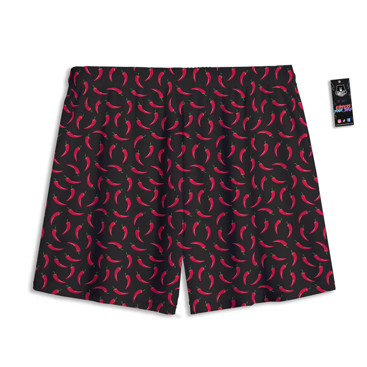 Black Chili Pepper Print Pattern Mesh Shorts - Image 2