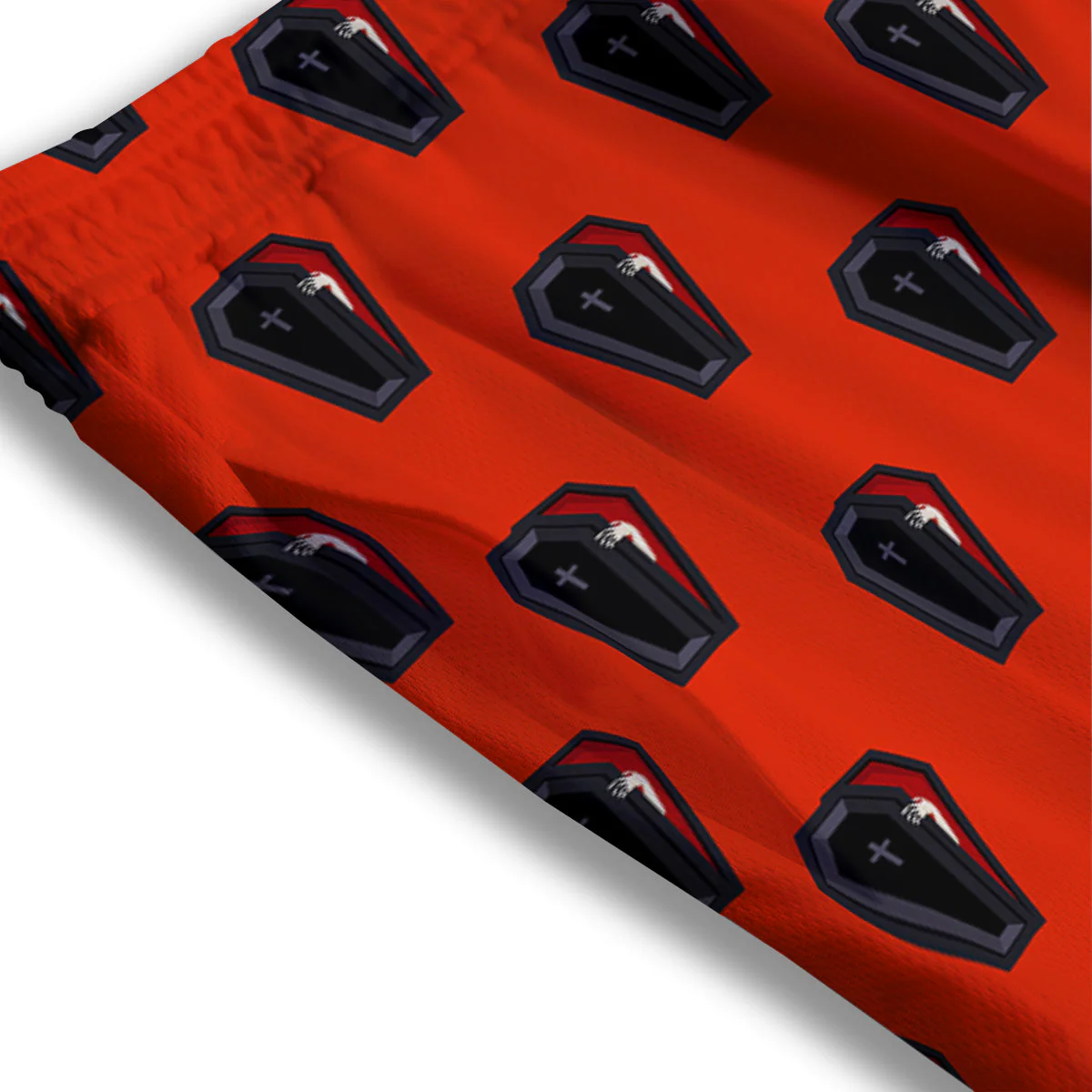 Black Coffin Red Print Pattern Mesh Shorts - Image 3