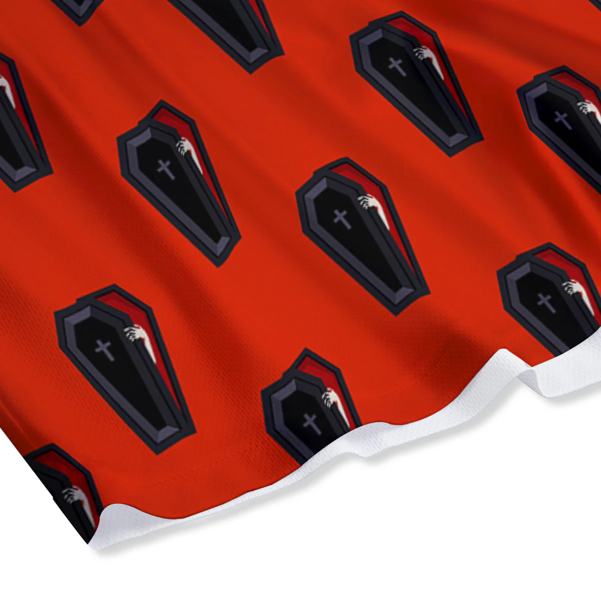 Black Coffin Red Print Pattern Mesh Shorts - Image 4