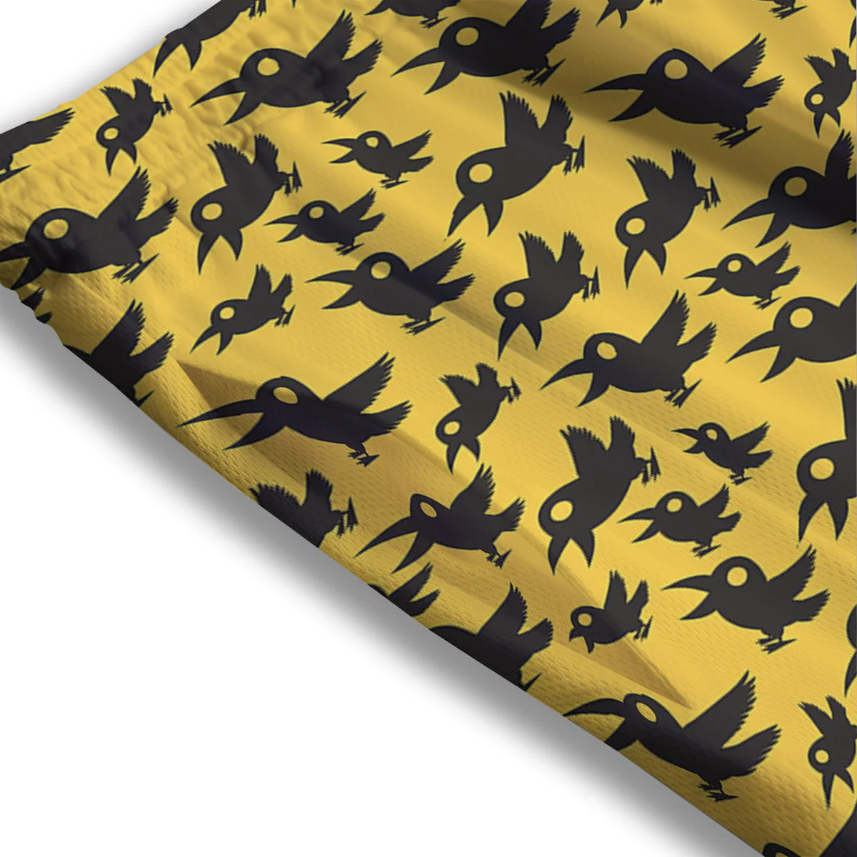Black Crow Yellow Print Pattern Mesh Shorts - Image 3