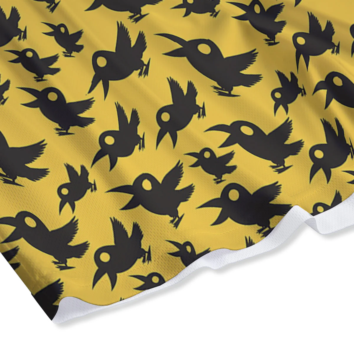 Black Crow Yellow Print Pattern Mesh Shorts - Image 4