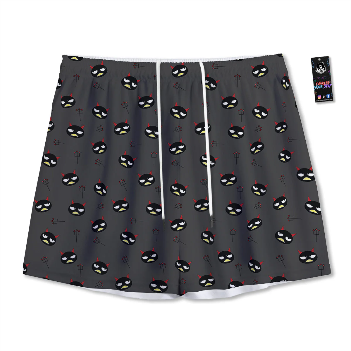 Black Demon Cartoon Print Pattern Mesh Shorts
