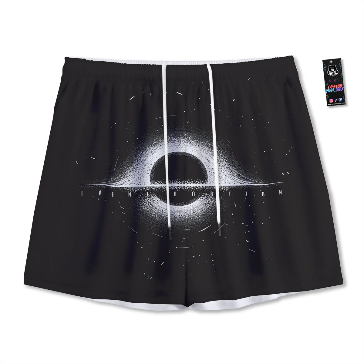 Black Hole Monochrome Print Mesh Shorts