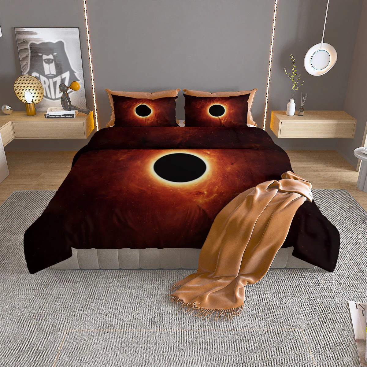 Black Hole Scientific Print Duvet Cover Bedding Set