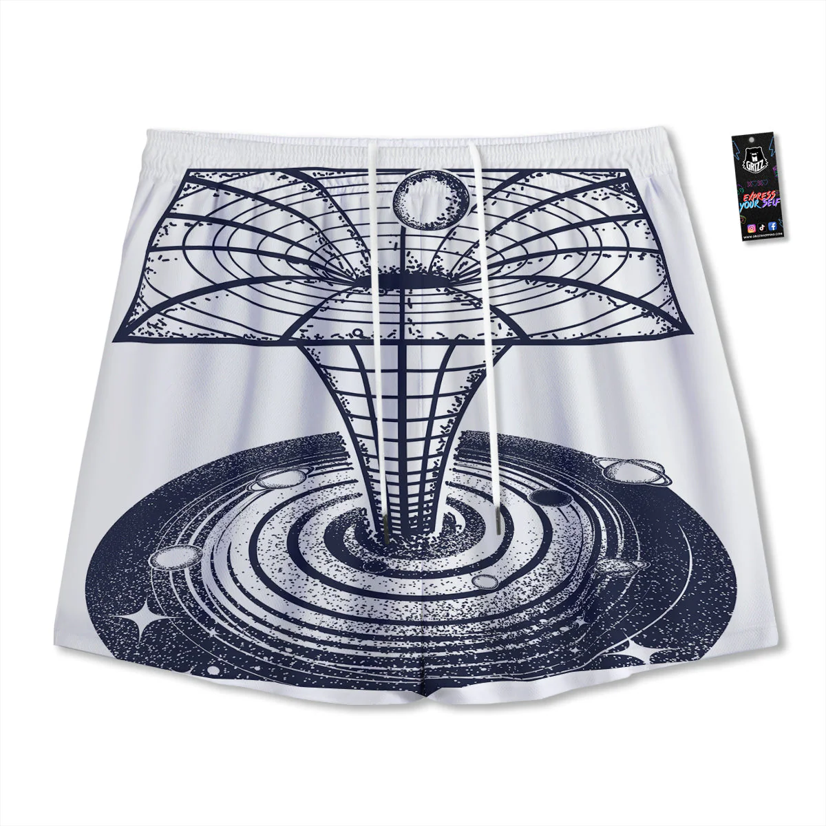 Black Hole Tattoo Print Mesh Shorts
