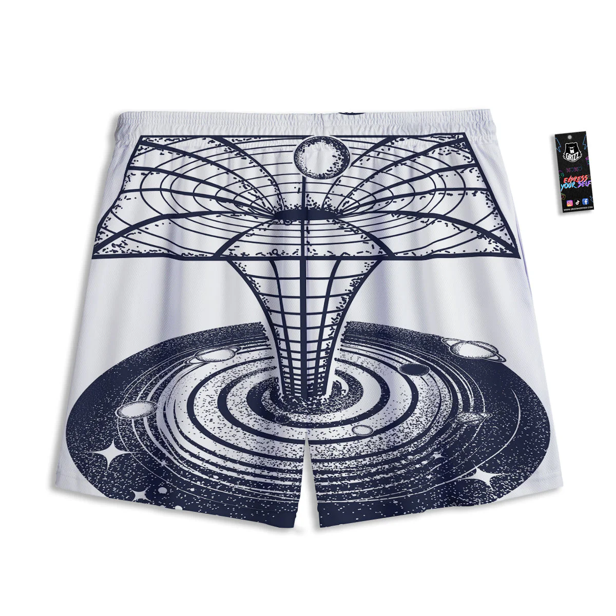 Black Hole Tattoo Print Mesh Shorts - Image 2