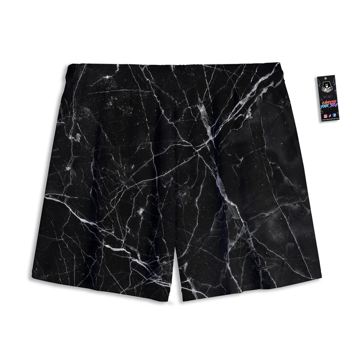 Black Marble White Grunge Print Mesh Shorts - Image 2