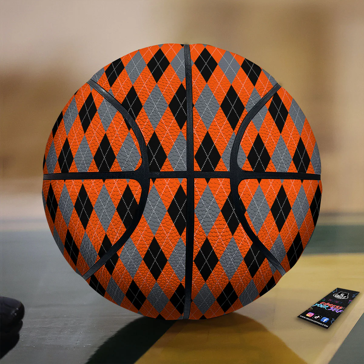 Black Orange And Grey Argyle Print Pattern Basketball