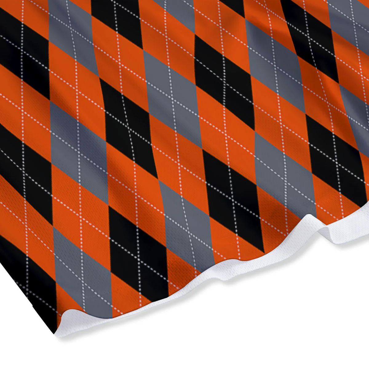 Black Orange And Grey Argyle Print Pattern Mesh Shorts - Image 4