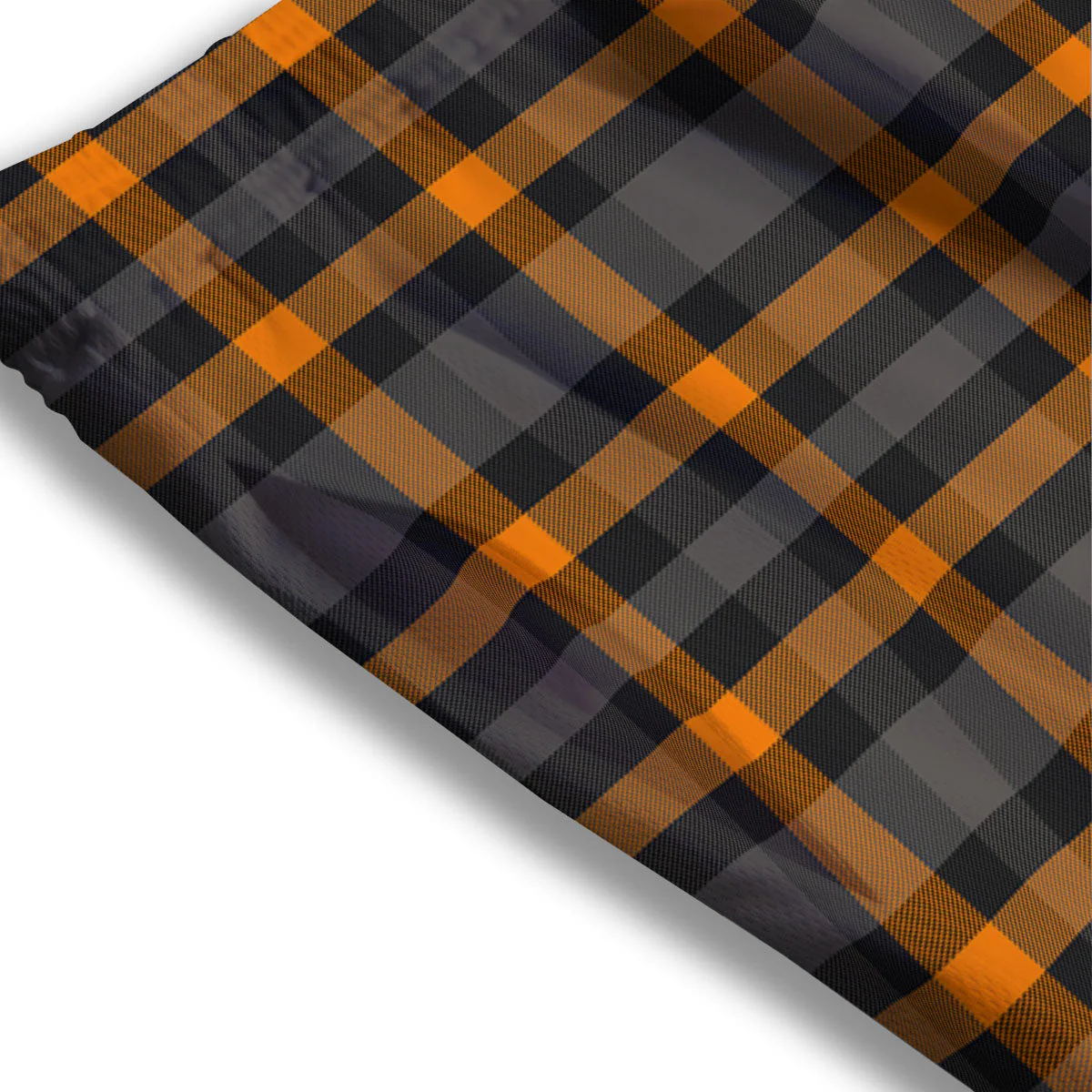 Black Orange And Grey Plaid Print Pattern Mesh Shorts - Image 3