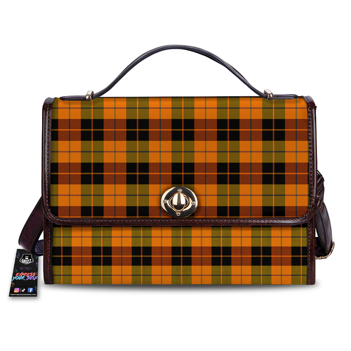 Black Orange And Yellow Tartan Print Pattern Women's Satchel Bag
