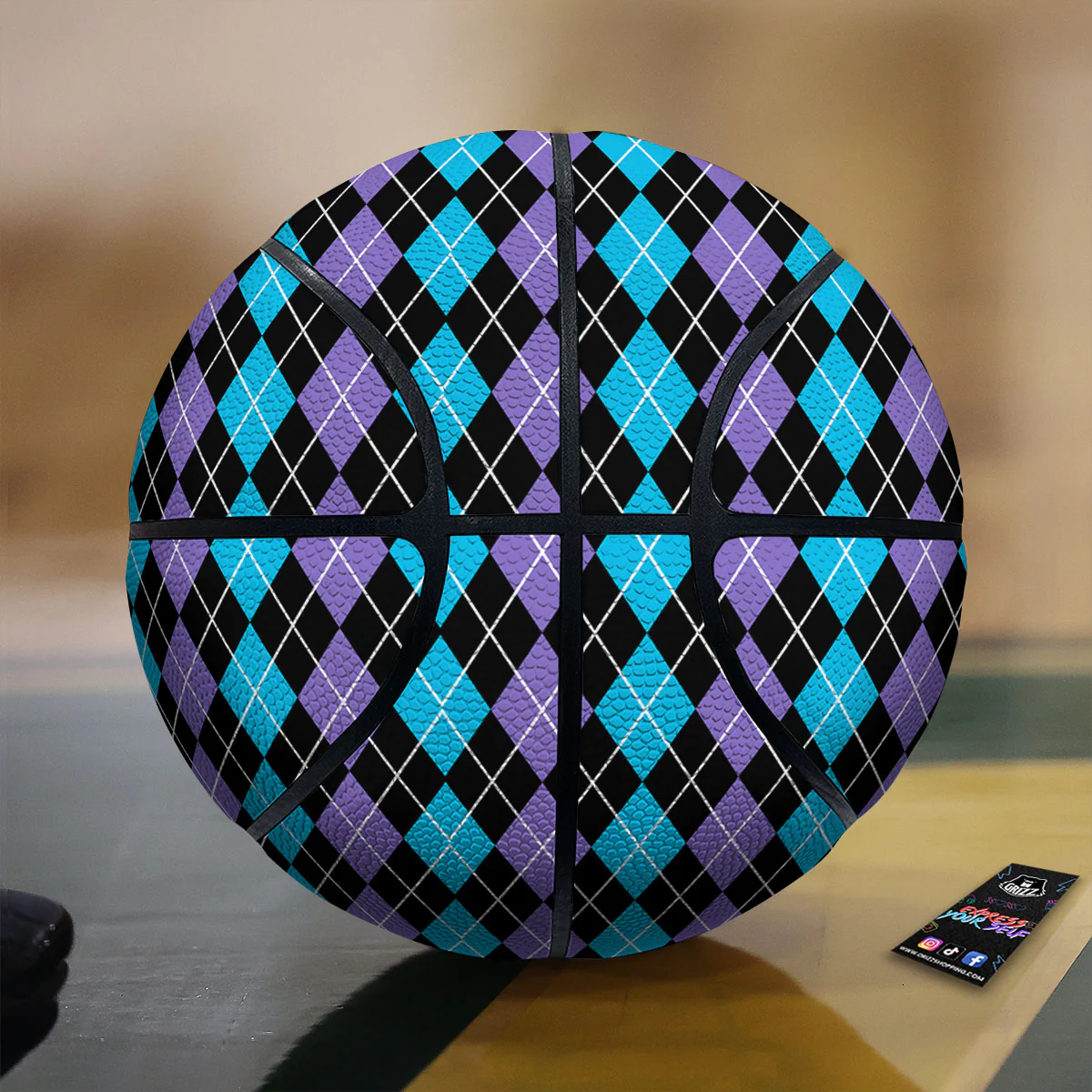 Black Purple And Blue Argyle Print Pattern Basketball