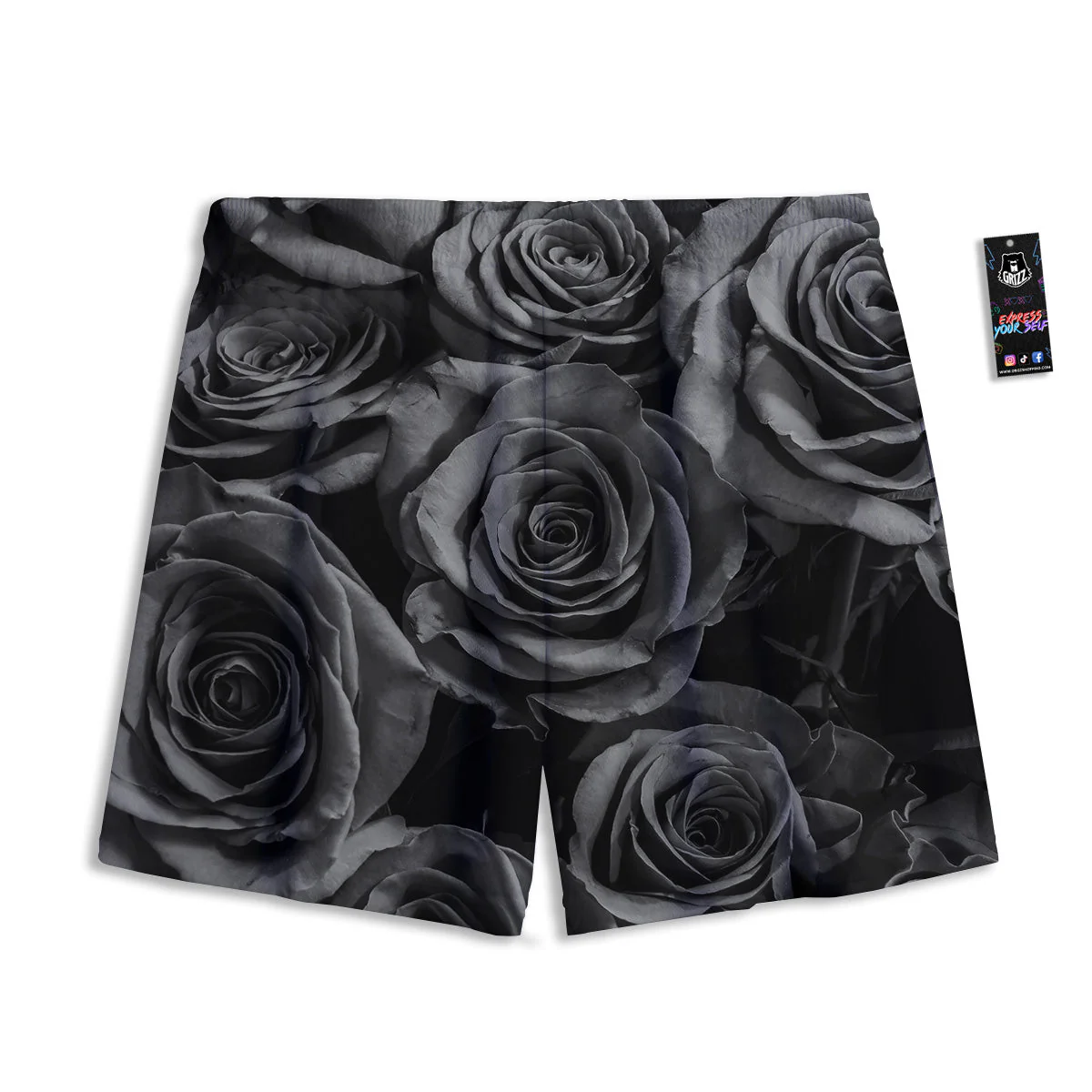 Black Rose Print Mesh Shorts - Image 2