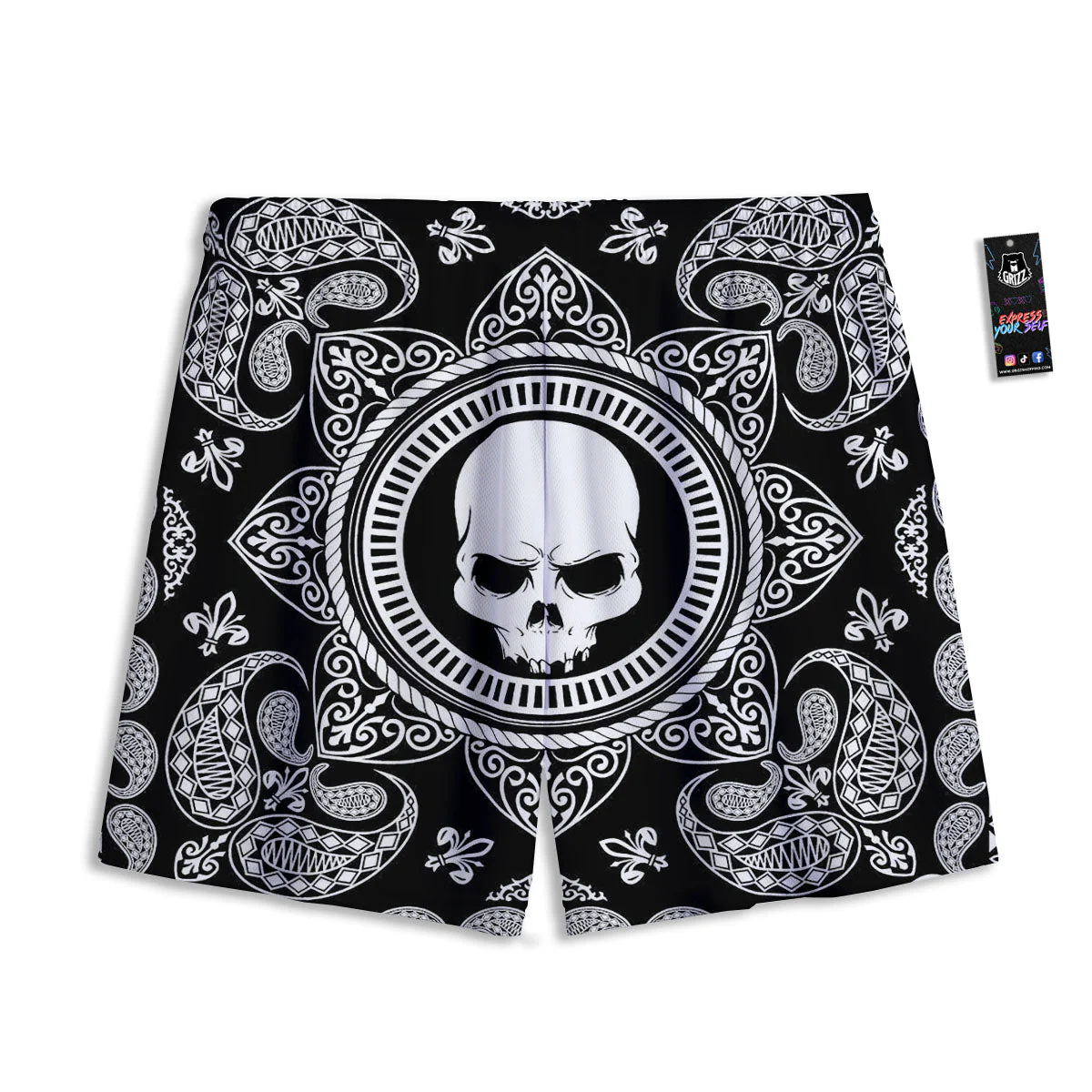 Black Skull Bandana Print Mesh Shorts - Image 2