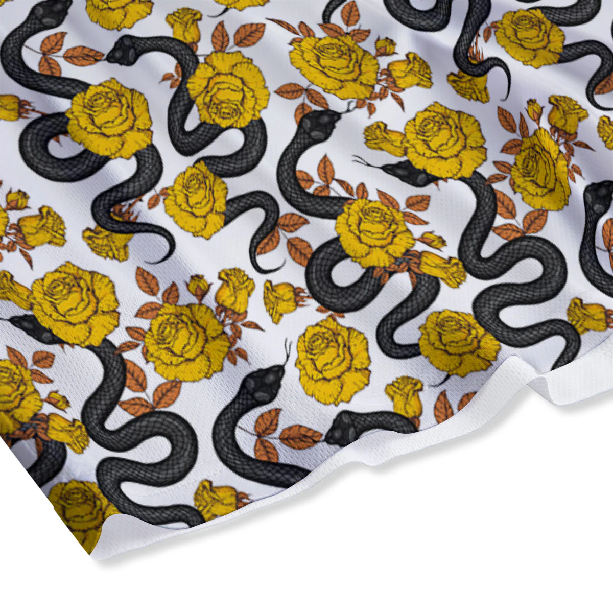 Black Snake And Gold Rose Print Pattern Mesh Shorts - Image 4