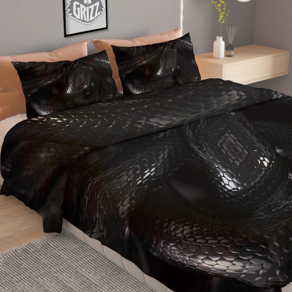 Black Snake Print Duvet Cover Bedding Set - Image 2