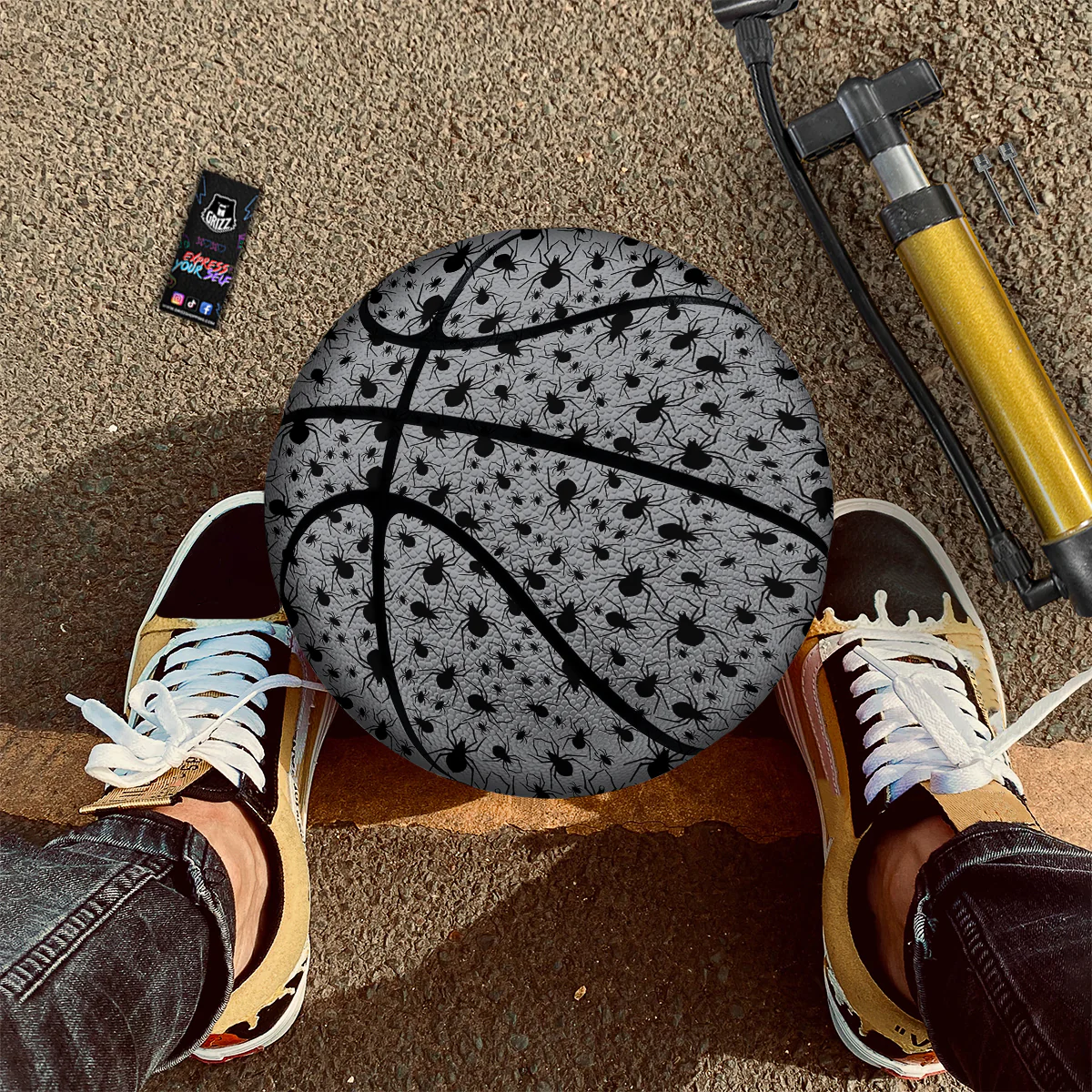 Black Spider And Grey Print Pattern Basketball - Image 2