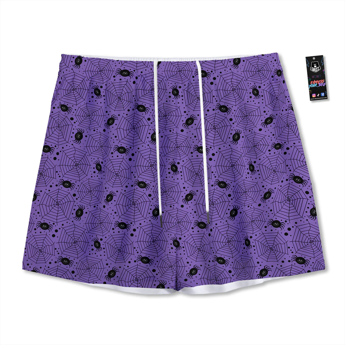 Black Spider And Purple Print Pattern Mesh Shorts