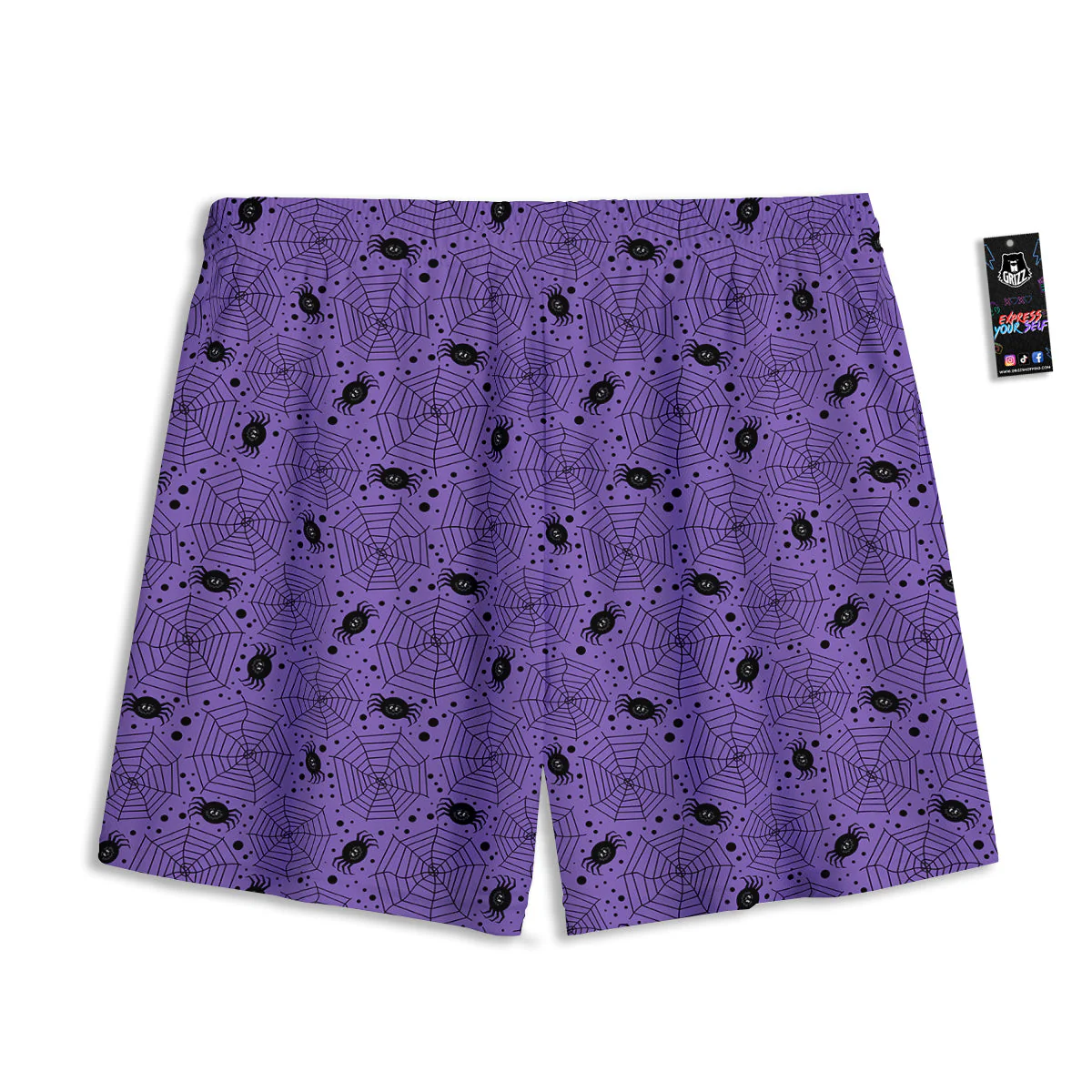 Black Spider And Purple Print Pattern Mesh Shorts - Image 2