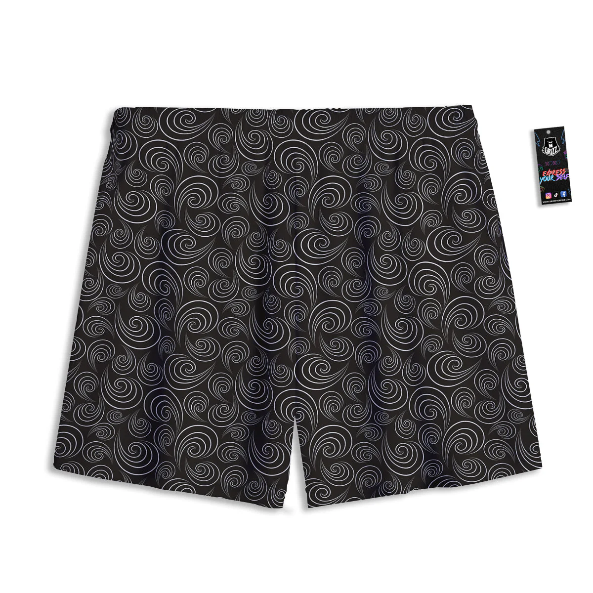 Black Spiral Wave Print Pattern Mesh Shorts - Image 2