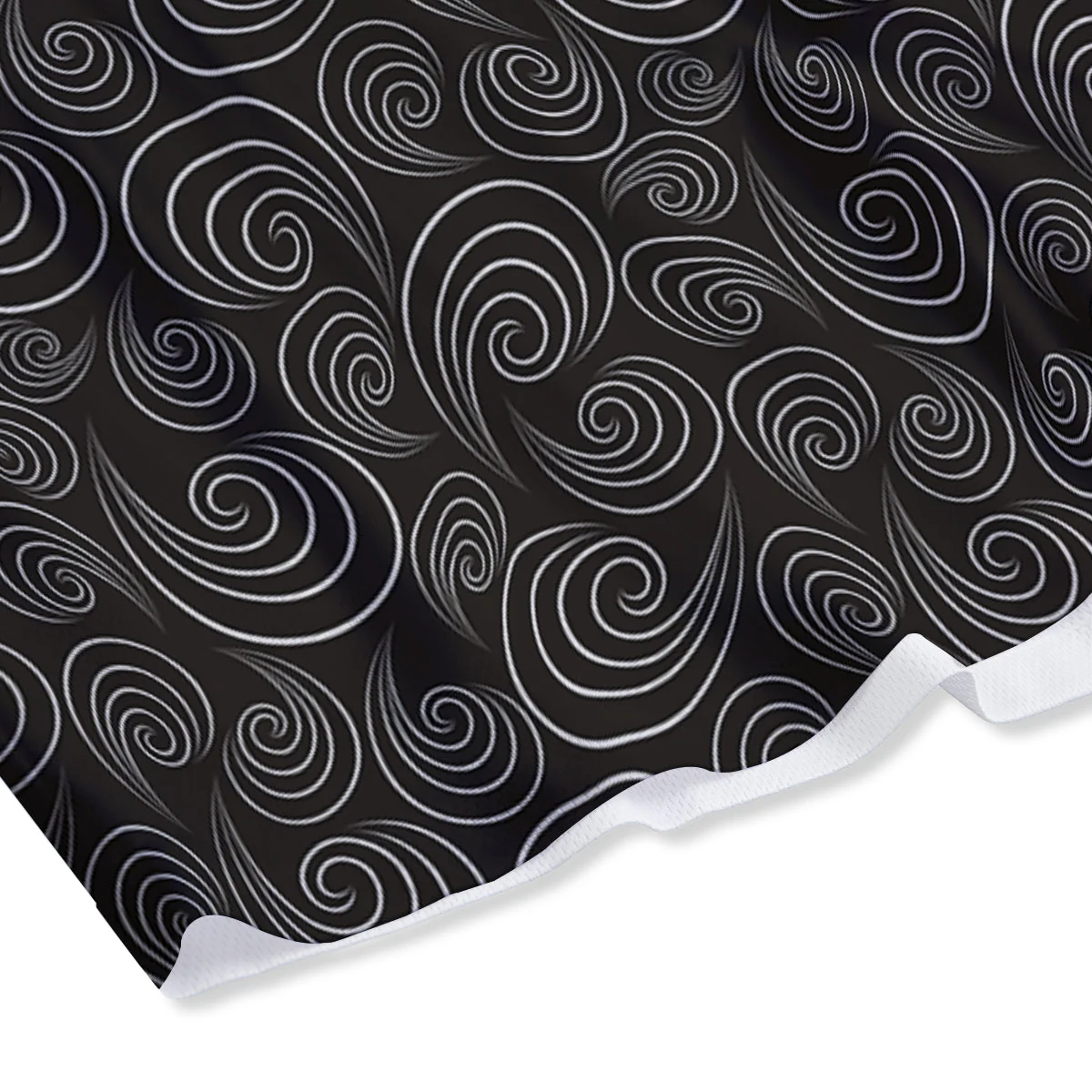 Black Spiral Wave Print Pattern Mesh Shorts - Image 4