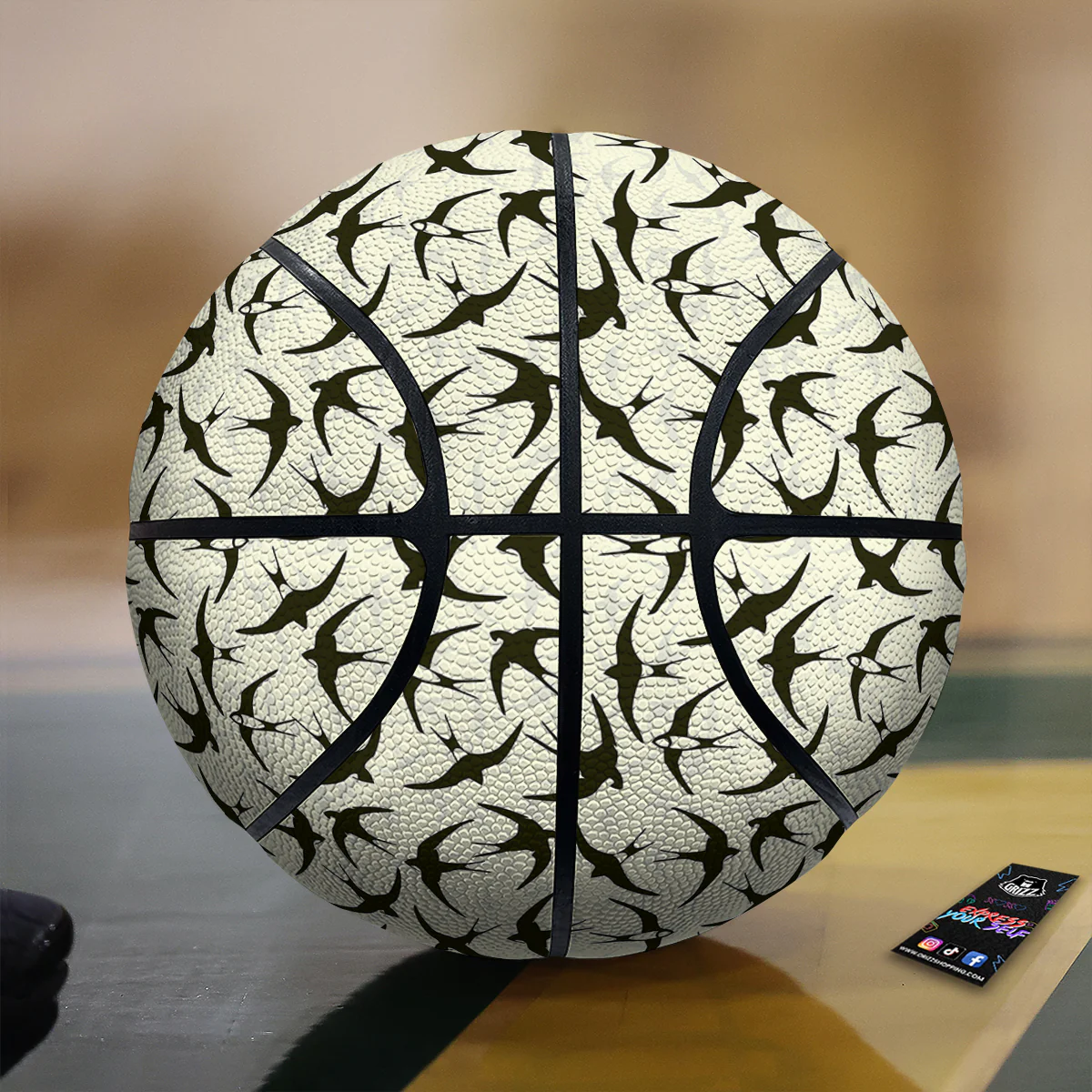 Black Swallow Vintage Print Pattern Basketball
